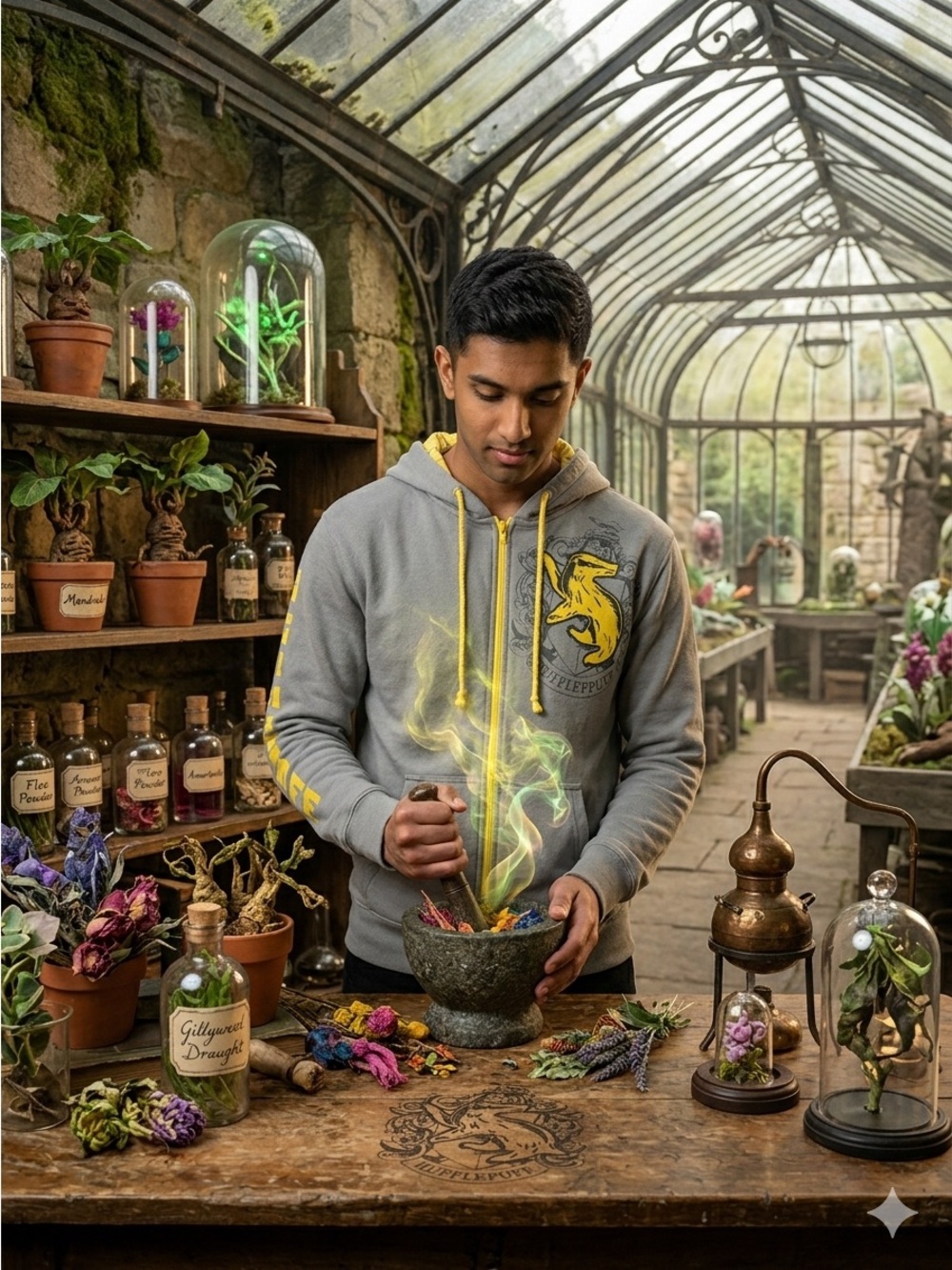 Harry Potter Hufflepuff - Gray and Yellow - Zip-Up Hoodie - Size S